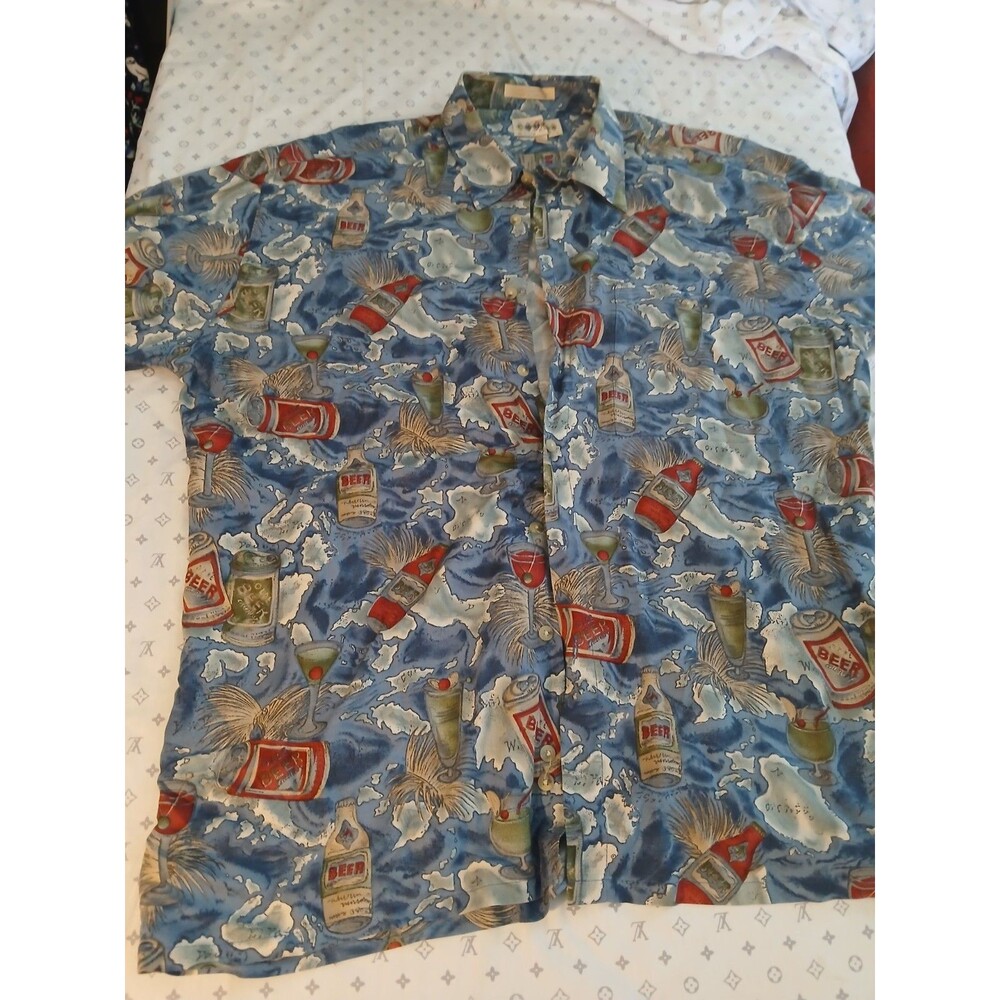 Vintage Campia Moda BEER Shirt  Mens  Large 100% Rayon Hawaiian Beachwear Comfy